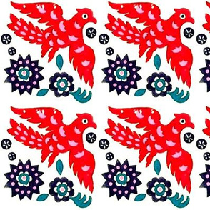 vintage retro tribal folk art birds flowers  floral leaves leaf phoenixes 