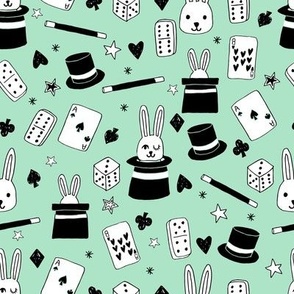 magic show // mint magic design magician fabric mint kids design bunny in a hat cute magic fabric