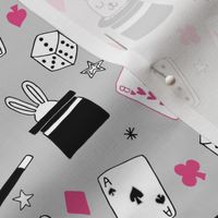 magic show // grey and pink magic design magician fabric cute kids design rabbit in a hat 