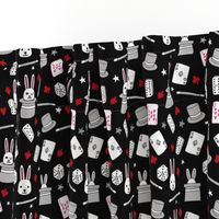 magic show // black red and grey magic show fabric bunnies dominoes dice fabric magic kids fabric