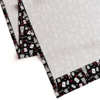 magic show // black red and grey magic show fabric bunnies dominoes dice fabric magic kids fabric