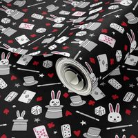 magic show // black red and grey magic show fabric bunnies dominoes dice fabric magic kids fabric