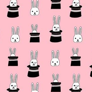 rabbit in a hat // pink rabbits bunnies magician fabric cute magic show design for kids magic fabric