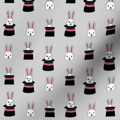 rabbit in a hat // magic show grey rabbits bunny magic easter cute grey and pink rabbit fabrics