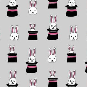rabbit in a hat // magic show grey rabbits bunny magic easter cute grey and pink rabbit fabrics