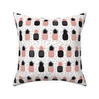 Pineapples - monochrome and coral pink geometric tropical fruits