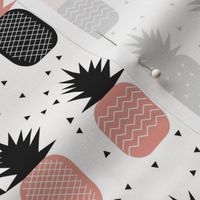 Pineapples - monochrome and coral pink geometric tropical fruits