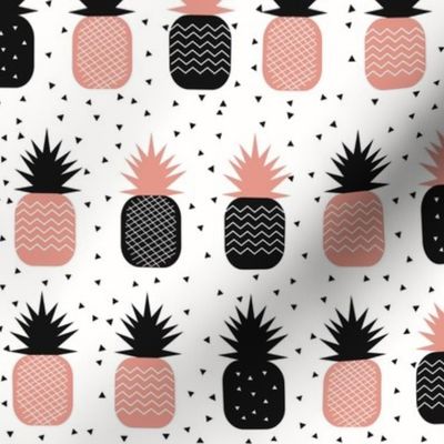 Pineapples - monochrome and coral pink geometric tropical fruits