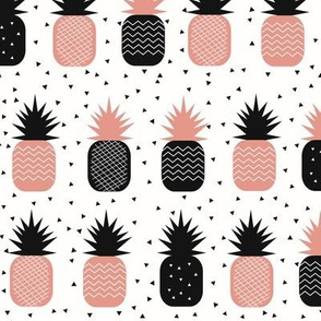 Pineapples - monochrome and coral pink geometric tropical fruits