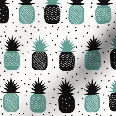 tropical fruit - pineapple ananas geometric aqua green monochrome