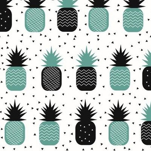 tropical fruit - pineapple ananas geometric aqua green monochrome