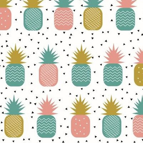 Pineappleas - tropical fruit pineapple geometric, coral mustard teal || by sunny afternoon 
