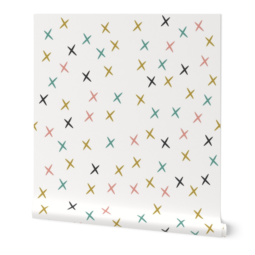 crosses stars mustard coral aqua