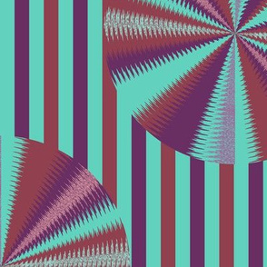 AW1 - Large - Swirling Windmill Polka Dots on Stripes - Aquamarine - Purple - Burgundy