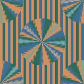 Medium - Swirling Windmill Polka Dots on Stripes - Peach - Rustic Blue and Green