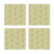 17-04F Vintage Antique Quilt Cherry Blossom Green || Pink Brown Grass Floral Tree _ Miss Chiff Designs