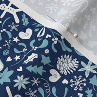 Mistletoe & Gingerbread Ditsy - Blue and white