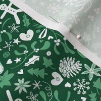 Mistletoe & Gingerbread Ditsy - Mint and white