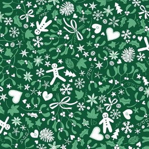 Mistletoe & Gingerbread Ditsy - Mint and white
