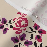 16-16A Asian Floral in pink purple on cream_Miss Chiff Designs