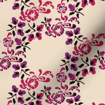 16-16A Asian Floral in pink purple on cream_Miss Chiff Designs