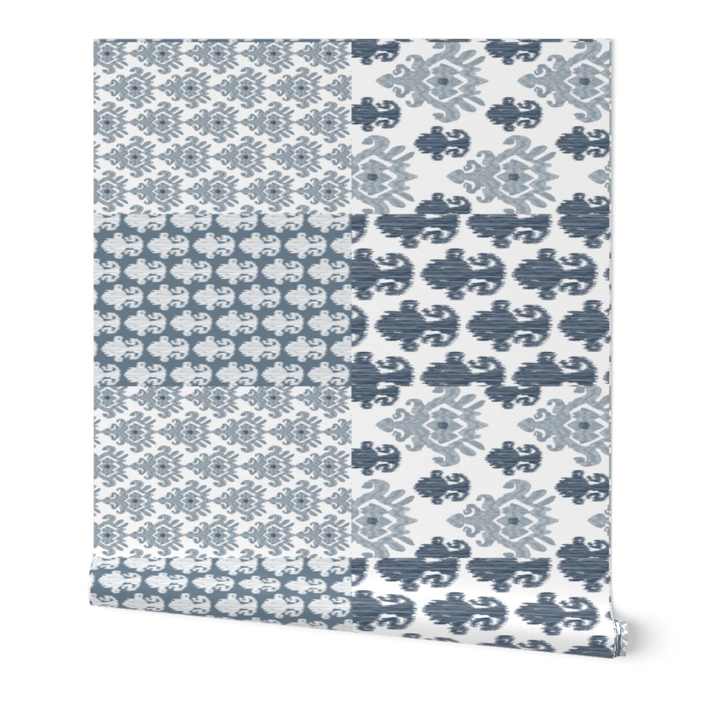 17-11J  54" Fat Quarter Tea Towels || Ikat Indigo Blue Gray Grey Silver _Miss Chiff Designs