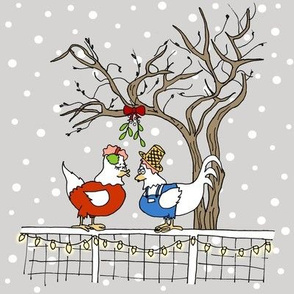 Mistletoe Chickens on Fence - Large