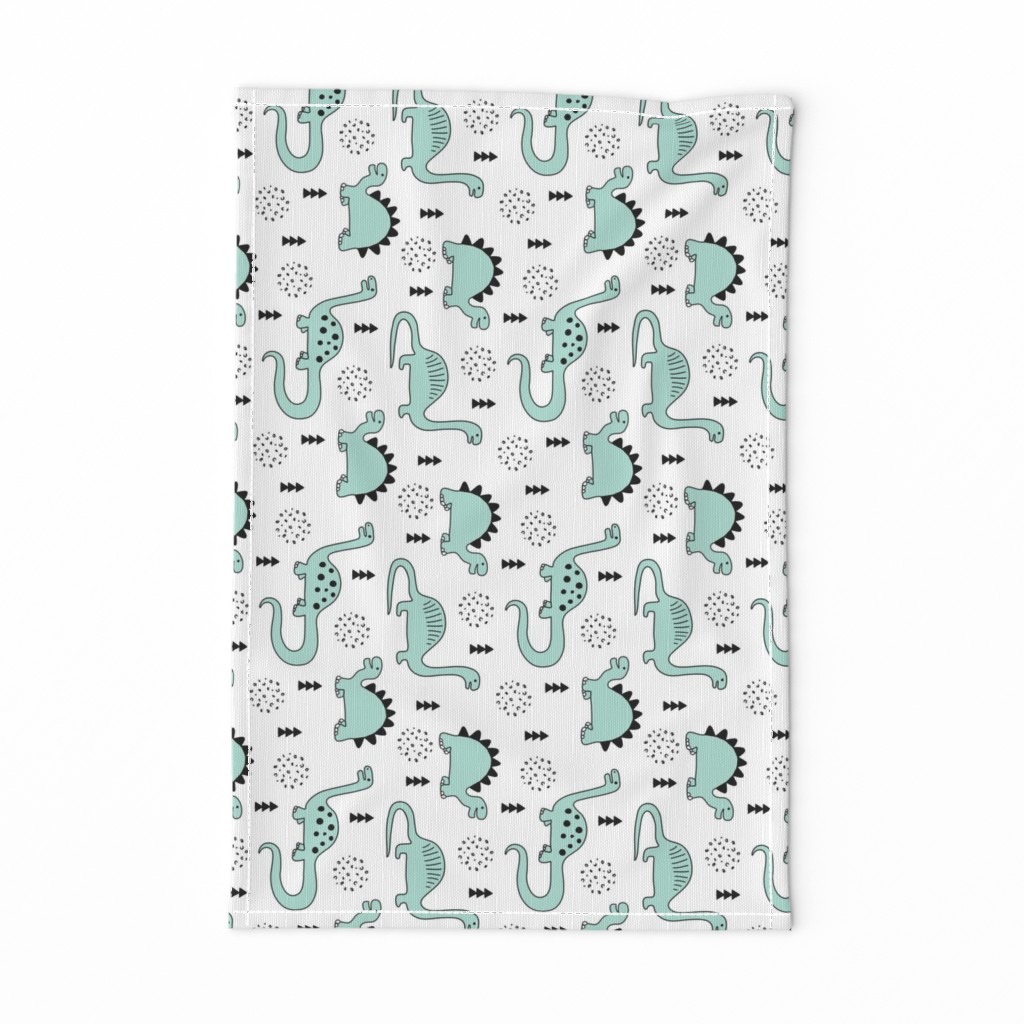 Adorable quirky dino illustration geometric dinosaur animals for kids black and white gender neutral mint rotated