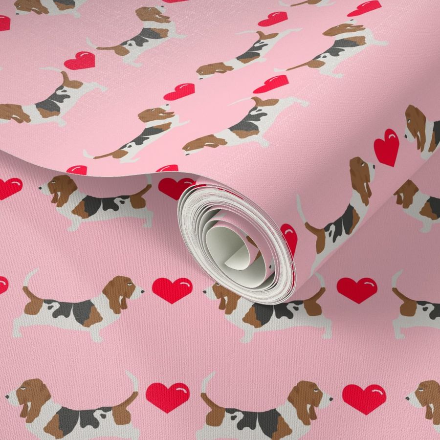 basset hound love fabric cute valentines hearts dog fabric best basset hound design