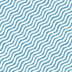 Stripes Carolina Blue and White Stripe Wavy Diagonal 