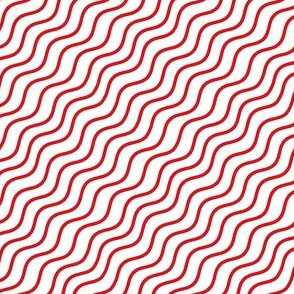 Stripes Red and White Diagonal Wavy Good Vibes BoHo Stripe
