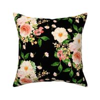 Floral Peach Delight - Black Large Print