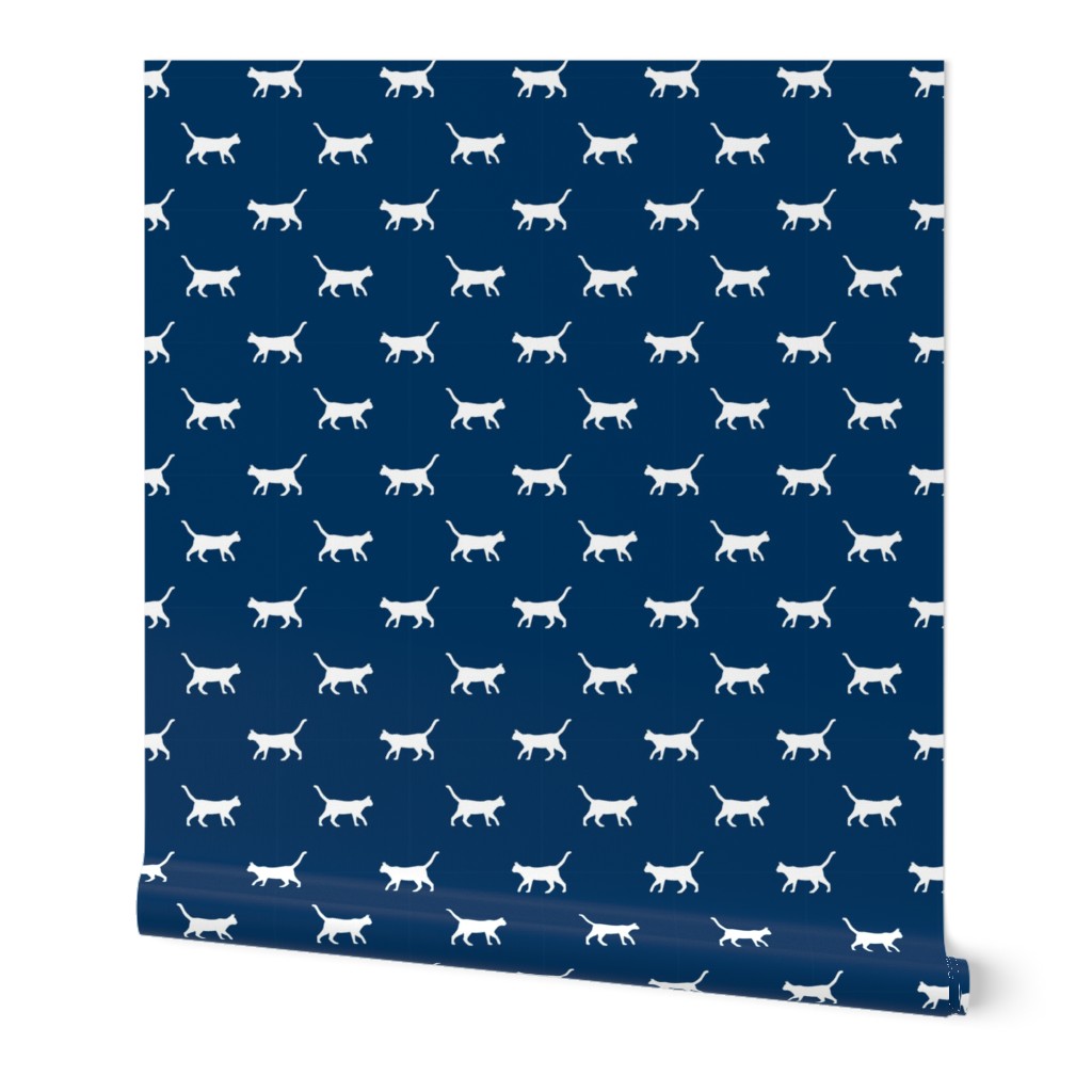 navy cat silhouette fabric best cats design kitten fabric cats fabric cat silhouette design