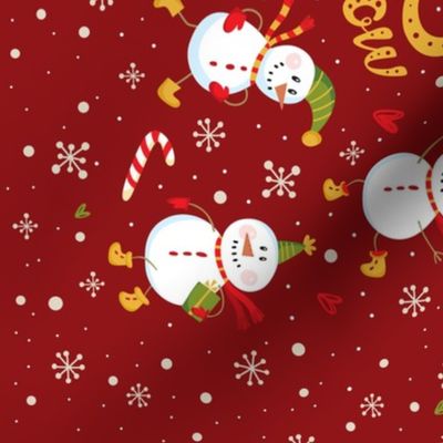 Tea Towel-Festive Snowmen-Red