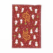 Tea Towel-Festive Snowmen-Red