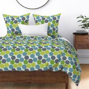 Citrus-slice motifs in lime, teal, and grey for a fresh, playful vibe.