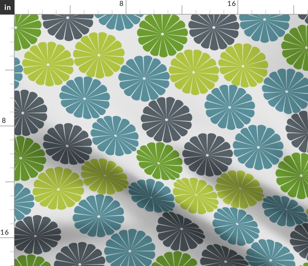 Citrus-slice motifs in lime, teal, and grey for a fresh, playful vibe.