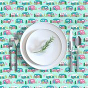 vintage camper // mint and pink vintage campervan fabric cute retro flamingo pattern print andrea lauren design