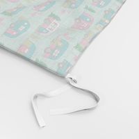 vintage camper // mint and pink vintage campervan fabric cute retro flamingo pattern print andrea lauren design