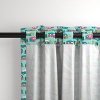 vintage camper // mint and pink vintage campervan fabric cute retro flamingo pattern print andrea lauren design