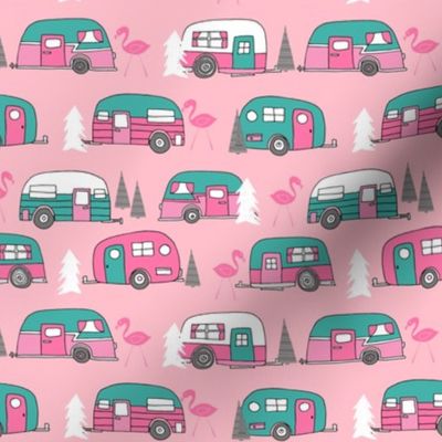 vintage camper // pink and turquoise camper van retro flamingo florida life cute andrea lauren design andrea lauren fabric