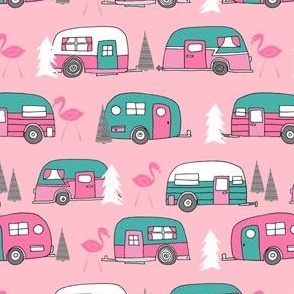 vintage camper // pink and turquoise camper van retro flamingo florida life cute andrea lauren design andrea lauren fabric