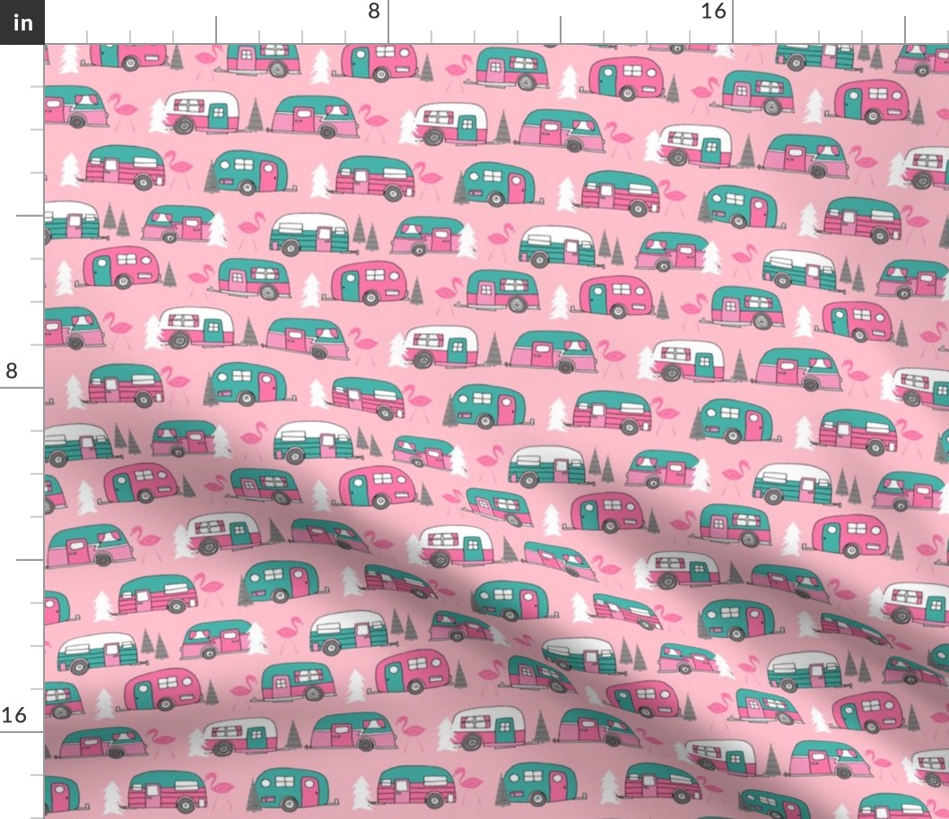 vintage camper // pink and turquoise camper van retro flamingo florida life cute andrea lauren design andrea lauren fabric