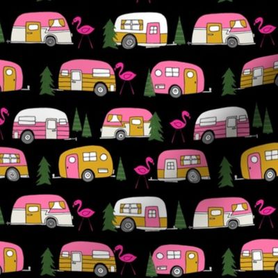vintage camper // pink and yellow retro camper van retro flamingo trailer design andrea lauren fabric