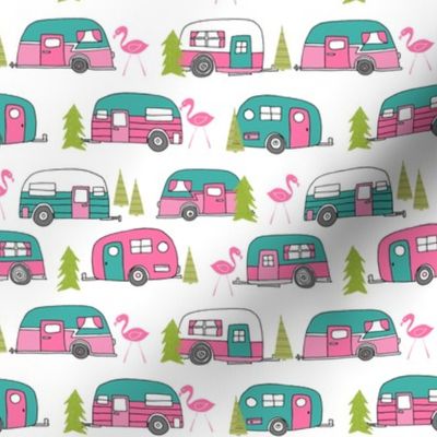 vintage camper // lime green and pink vintage camper van retro summer flamingo camping fabric andrea lauren design