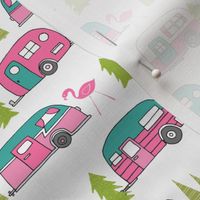 vintage camper // lime green and pink vintage camper van retro summer flamingo camping fabric andrea lauren design