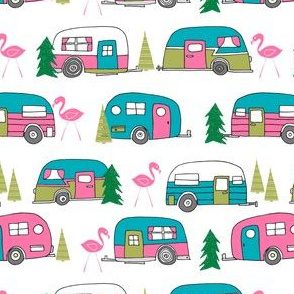 vintage camper // retro vintage campers cute pink and white flamingo retro road trip