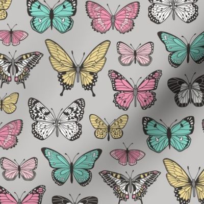 Butterflies Butterfly Nature Fabric On Grey