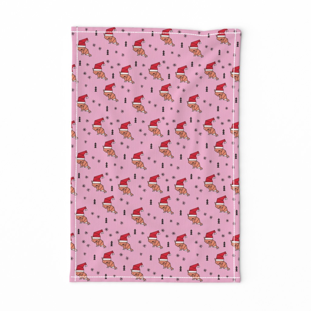 Christmas kitten origami cat with a santa hat happy holidays fabric pink girls