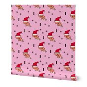 Christmas kitten origami cat with a santa hat happy holidays fabric pink girls